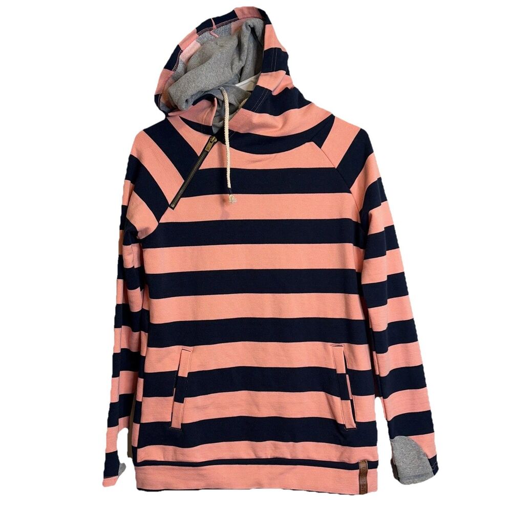 Ampersand Avenue Set Sail Hoodie Womens S Coral & Navy Striped Double Hood